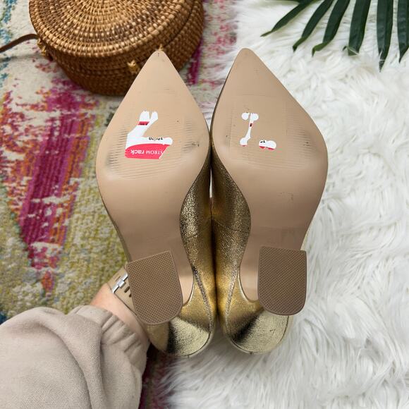 Steve Madden Gold Pointed Toe Leather Pump Heel 6.5 Cocktail Wedding Guest - Picture 10 of 11